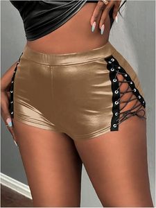 Shorts de Piel Sintética para Mujer, Tallas Grandes, Diseño Personalizado, Cintura Alta, Shorts de Moda de Piel Vegana, Venta al Por Mayor - Product Image 4