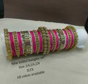 Luxury High Quality Tungsten <b>Gold</b> Plated Multi Color Traditional <b>Bangles</b> <b>Set</b> Women's Indian Bridal Engagement Wedding Party Gift - Product Image 6