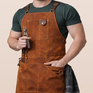 Cafe Staff Custom Logo Bulk Wholesale Supplier Durable Adjustable Leather <b>Apron</b> for <b>BBQ</b> LPN-0232 - Product Image 1