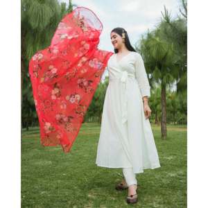 Ensemble de costume Angrakha imprimé respirant taille XS pour femmes en tissu de chiffon apaisant - Product Image 3