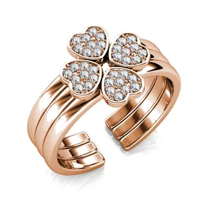 Destiny Jewellery Lucky Tri Clover Stackable Heart Shape Women Ring Set With Premium Grade Crystal from Austria