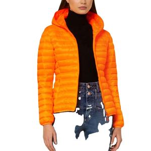 Orange Women's Hooded Quilted Jacket Full Sleeve Winter Puffer <b>Zipper</b> Closure Solid Color Lightweight Outerwear - Product Image 5