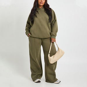 Ensemble de survêtement à capuche en molleton écologique imprimé pour femme, sweat-shirt et pantalon décontractés de couleur unie, coupe classique - Product Image 2