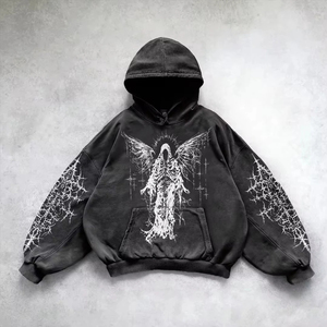 เสื้อฮู้ดดี้แบบยูนิเซ็กซ์พรีเมียม หนัก 380GSM ผ้าไม่หด ลายกราฟิก พิมพ์ลายวินเทจ ล้างสีแบบแอซิด ทรงโอเวอร์ไซส์ สไตล์สตรีทแวร์ - Product Image 1