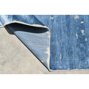 พรมสีฟ้าแบบถักด้วยมือสไตล์โบฮีเมียนใหม่นิวซีแลนด์ผ้าขนสัตว์ขนแกะลายดอกไม้ซักได้ตัดขนสำหรับบ้านและโรงแรมติดผนัง - Product Image 1