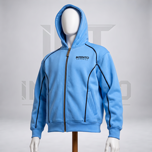 เสื้อฮู้ดซิปผู้ชายสีน้ำเงิน แขนเสื้อแบบแร็กแลน แต่งขอบสีขาว สไตล์สปอร์ต พิมพ์ลายสกรีน ผ้าโพลีเอสเตอร์/คอตตอน - Product Image 2