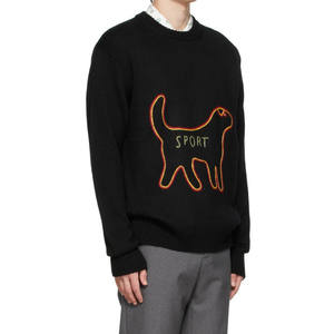 Pull-over personnalisé OEM/ODM en coton tricoté 100% noir, col rond, manches longues, anti-boulochage, respirant, collection automne - Product Image 3