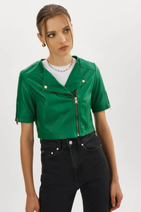 Cropped Waterproof Breathable Eco-Friendly <b>Biker</b> <b>Jacket</b> for Women Genuine Sheepskin <b>Leather</b> Motorcycle <b>Jacket</b> From Pakistan - Product Image 2