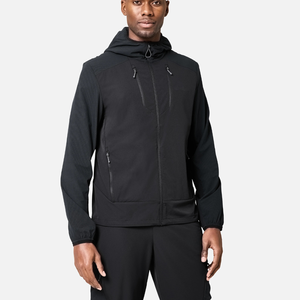 Ensemble de survêtement à capuche pour homme, manches longues, noir uni, imprimé délavé, coupe-vent, sportif, en Spandex/Nylon, pour l'automne, coupe ample, avec détails latéraux - Product Image 2