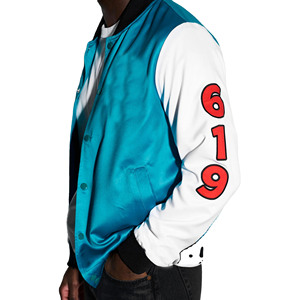Veste bomber décontractée coupe-vent en satin gris, manches longues, épaisse, enduite, en polyester satiné pour homme - Product Image 5