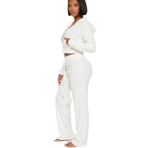 Conjunto de sudaderas con capucha para mujer, de corte holgado, color liso, cortas, con cremallera, manga larga, de tejido grueso, con logotipo personalizado, de fabricante - Product Image 3