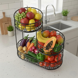3-Tier Fruit <b>Basket</b> for Kitchen Counter Metal Wire Produce Storage Stand <b>Large</b> Capacity Vegetables & Snacks Organiser, Space - Product Image 5