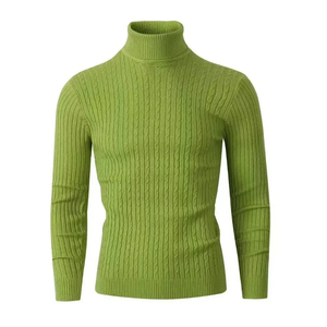 Pull à col roulé en tricot vert pour homme, couleur unie, manches longues, coupe classique, épaisseur standard, collection automne 2026 - Product Image 1