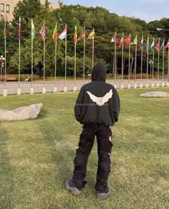 เสื้อสเวตเชิ้ตผู้ชายทรงหลวมสองชั้นสไตล์วินเทจ KY324 รุ่นสั่งทำพิเศษ ลายโดฟ คานเย เวสต์ แบบมีซับใน - Product Image 2