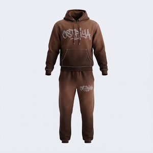 Conjunto de chándal de moda para hombre con cuello con capucha y cremallera completa, colores sólidos, patrón de letras tejidas, fusión sin costuras - Product Image 4
