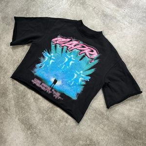 T-shirt à épaules tombantes personnalisé 280GSM 100% coton lourd graphique sérigraphie doux confortable tricoté éponge - Product Image 5