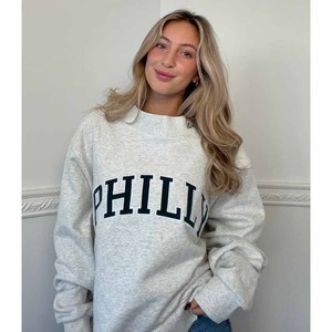 Philly Unisex <b>Mock</b> <b>Neck</b> Sweatshirt Custom Embroidery Letter Chenille Tackle Twill Gingham Patch College University Pullover - Product Image 3