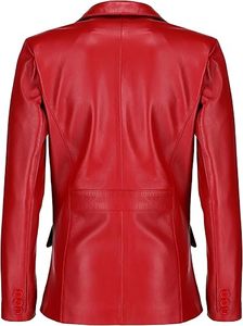 Wholesale High Quality Women's <b>Jackets</b> Red <b>Leather</b> <b>Blazer</b> Women OEM Genuine <b>Leather</b> Casual Coat Long Sleeves Custom Logo Colors - Product Image 4