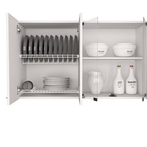 Oceana 150 White Wall Double Door Cabinet <b>for</b> <b>Kitchen</b> Featuring Four Interior Glass <b>Shelves</b> - Product Image 3
