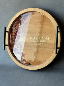 <b>Pressed</b> <b>Flower</b> Resin Wooden Serving Tray Floral Art Epoxy Resin Tray with Wood Base Botanical Resin Handmade Serving Tray - Product Image 1