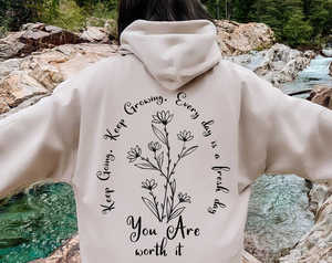 Sudadera con capucha extragrande de invierno para mujer, beige, con estampado gráfico en la espalda, manga larga, estilo casual urbano, holgada, de forro polar - Product Image 5