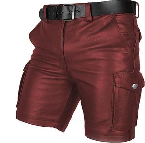 Shorts cargo en cuir véritable pour homme, shorts de club, shorts décontractés avec poches - Product Image 4