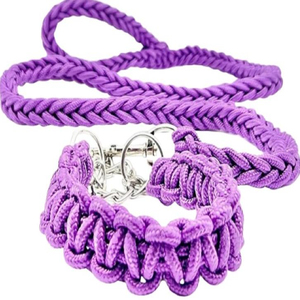 Purple <b>Braided</b> Nylon Collar Leash Set Adjustable Lead Harness Heavy Duty Handcrafted Twisted Rope Collar and Lead Cords - Product Image 5