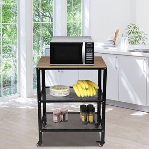Carrello da Cucina a 3 Ripiani in Metallo con Ruote per Microonde, Scaffale per Pasticceria, Carrello Portaoggetti per Soggiorno - Product Image 2