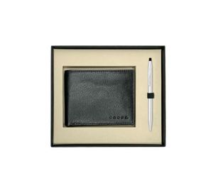 Ensemble cadeau stylo bille chromé Cross Century et portefeuille en cuir pour homme et femme, cadeau d'entreprise et personnel haut de gamme - Product Image 1