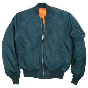 Men's Dark Green Bomber Jacket Zipper Closure Stand Collar Casual Windproof Polyester Nylon Shell Regular Fit Autumn Wear - Product Image 1