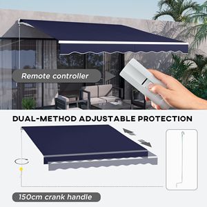 Tenda Parasole Elettrica Retrattile Blu 3,6x3m con Telecomando e Manovella per Terrazzo, Balcone, Giardino - Product Image 4