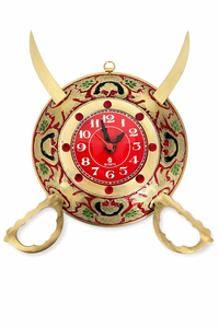 Decorative Brass Sword <b>Clock</b> with Traditional Red and Gold Finish <b>Vintage</b> Metal Wall <b>Clock</b> with Crossed Sword Design for Home - Product Image 4