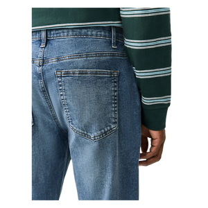 Jean en denim coupe droite pour homme, délavé moyen, coupe classique, décontracté, pour l'automne, en coton, couleur unie - Product Image 5