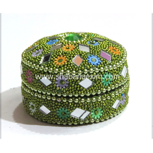 Boîte à bibelots indienne à paillettes faites à la main Boîtes portables Cadeau de mariage Faveur Meilleure qualité Boîte à bibelots perlés Cadeau souvenir - Product Image 5