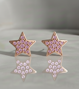 14KT Gold Natural Pink Sapphire Star Stud <b>Earrings</b> - Product Image 2