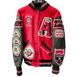 แจ็คเก็ตเบสบอลแบบ Varsity คุณภาพสูงจาก OEM ผลิตจากหนังวัวแท้ พร้อมป้ายปักลายแบบกำหนดเอง ตัวเสื้อทำจากผ้าขนสัตว์ - Product Image 4
