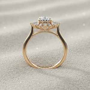 Anillo de Compromiso y Boda con Halo de Bailarina Chapado en Oro Rosa con Diamante Cultivado en Laboratorio, Diamante Baguette Tallado en Oro de 14K para Lujo Certificado - Product Image 2