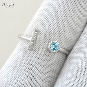 แหวนทองคำขาว 14k แท้ ทำมือ ประดับอะความารีนธรรมชาติ 3 มม. แบบฝังขอบ และเพชร G-H ดีไซน์แยกก้าน จากผู้จัดจำหน่ายขายส่ง - Product Image 5
