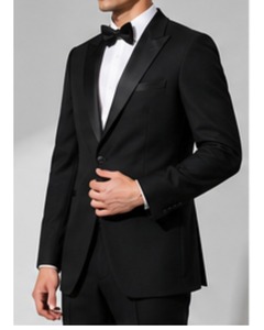 Costume de smoking noir en laine pour homme, simple boutonnage, revers cranté, style britannique, tenue de cérémonie pour mariage, soirée ou bal de promo - Product Image 2