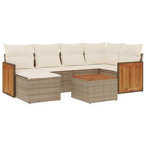 Set Divano da Giardino in Rattan Beige con Struttura in Legno di Teak, 6 Posti, Arredamento da Esterno dal Design Contemporaneo con Cuscini - Product Image 4