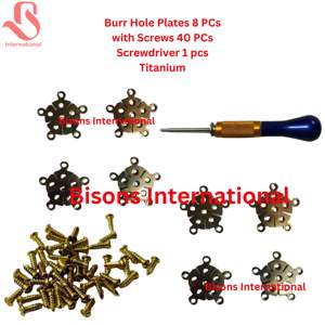 Kit de plaques à trous en titane manuelles BISONS pour la fixation crânienne neurochirurgicale, 8 plaques + 40 vis, tournevis inclus - Product Image 1