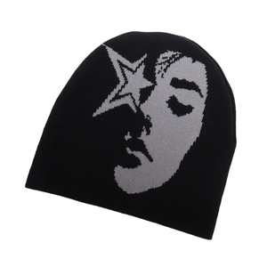 Unisex Jacquard Knit Beanie Hat With Star Face Pattern 100% Acrylic <b>Winter</b> <b>Cap</b> Casual Style Adult Size 56-58CM Street Fashion - Product Image 5