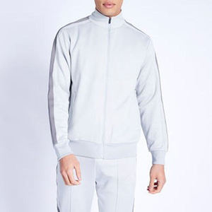 Veste de survêtement homme gris clair à fermeture éclair intégrale, col montant, style sportif, respirante, en polyester, pour l'automne, coupe classique, couleur unie - Product Image 1