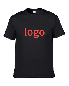 T-shirt pour homme à manches courtes, col rond, noir, avec logo rouge imprimé sur le devant, décontracté, 100% coton jersey tricoté, coupe classique - Product Image 1