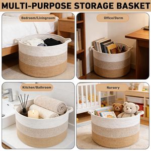 65L <b>Large</b> Woven Cotton Rope Nursery Basket, Laundry Basket Laundry <b>Hamper</b> with Handles,Blanket Basket Storage Bin for Toys - Product Image 2