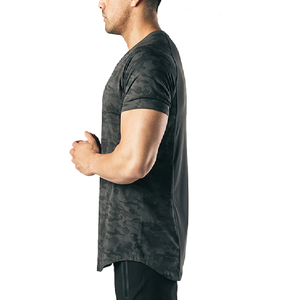 T-shirt décontracté pour homme, col rond, manches courtes, coupe ample, séchage rapide, en polyester tricoté, longueur longue, 180g, tendance - Product Image 1