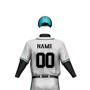 Men's <b>White</b> Baseball Jersey Set Short Sleeve <b>Button</b> Front Breathable Polyester Uniform With Teal Trim All Seasons Apparel - Product Image 4