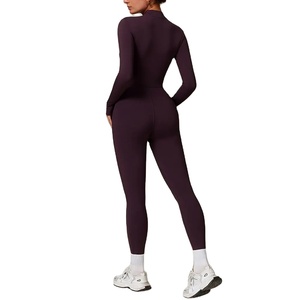 Chándal de Spandex/nailon elástico activo para mujer, conjunto de Yoga, mono de una pieza con cremallera, mono deportivo de manga larga para Fitness, ropa de gimnasio - Product Image 2