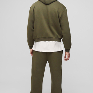 Ensemble survêtement décontracté pour homme, vert olive, sweat à capuche et pantalon assorti, couleur unie, manches longues, pantalon en coton mi-lourd - Product Image 6