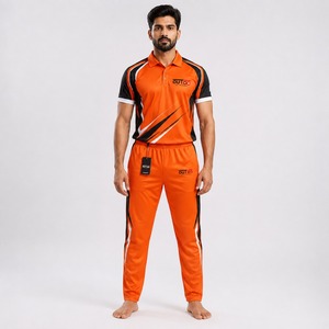 Uniforme de Cricket Naranja y Negro para Hombre con Diseño de Rayas Diagonales, Ropa Deportiva Transpirable de Poliéster, Precio al por Mayor - Product Image 1